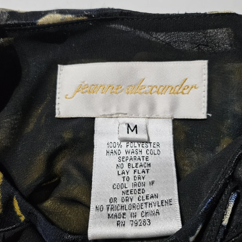 Vtg Jeanne Alexander Abstract Blouse Gathered Mid-Section Open Sleeve Womens Med - Picture 6 of 9